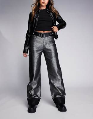 HUGO Red gealana wide leg denim jeans in silver