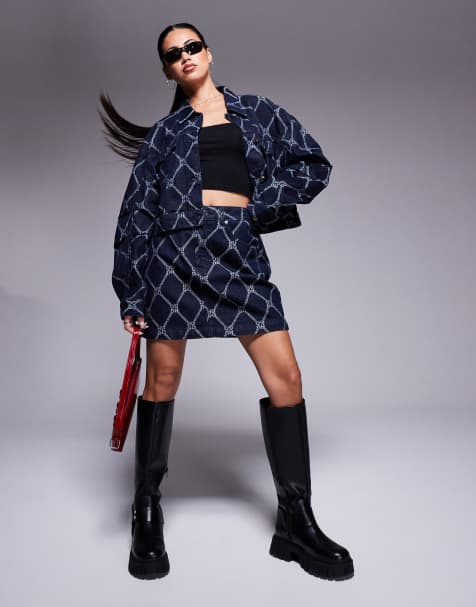 HUGO Red gebisi co-ord printed denim skirt in dark blue