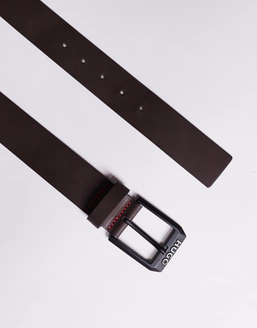 HUGO Red - Gelio - Ceinture en cuir avec boucle à logo - Marron foncé, 3 de 3