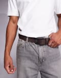 [Hugo Red] HUGO RED Gelio logo buckle leather belt in dark brown 90 Dark Brown