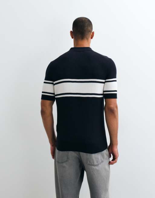 HUGO Red gestricktes Polo mit Bruststreifen in Marineblau, 5 von 5