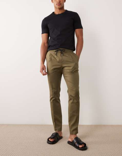 HUGO Red getlin smart slim fit pants in mid green - view 1