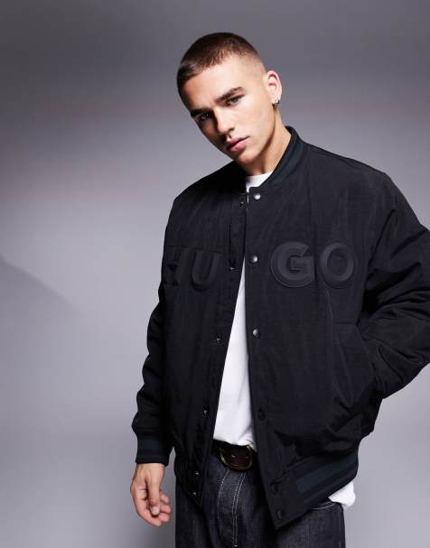 HUGO Red - Giacca bomber vestibilità comoda nera con logo sul petto - view 1