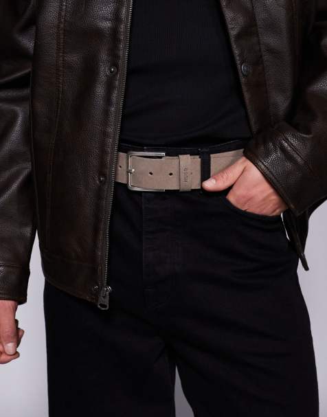 HUGO Red Gionio logo buckle suede leather belt in beige - view 1