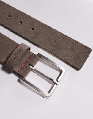 Hugo Red Gionio Logo Buckle Suede Leather Belt