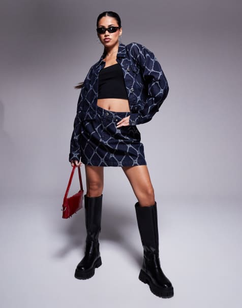 HUGO Red gisolia co-ord printed denim jacket and skirt  in dark blue - view 1