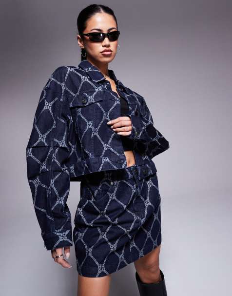 HUGO Red gisolia co-ord printed denim jacket in dark blue - view 1
