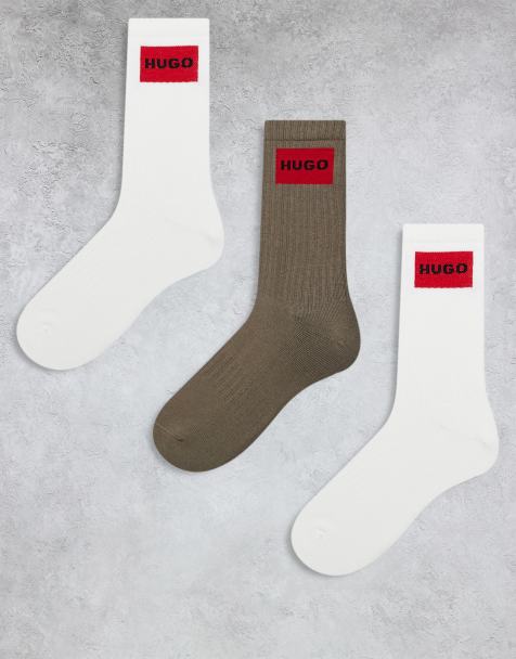 HUGO Red - Grå og hvide ribbede sportssokker med logomærkeprint i pakke med 3 par - view 1