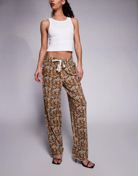 HUGO Red graphic print straight leg trousers in black and brown - view 1