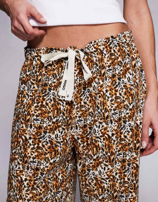 HUGO Red graphic print straight leg trousers in black and brown, 4 of 5