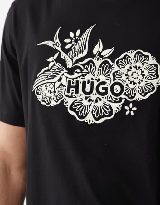  HUGO Red graphic printed t-shirt in black, 3 of 5