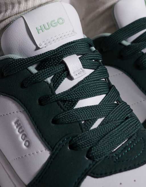 HUGO Red Hadrian contrast panel court sneakers in green and