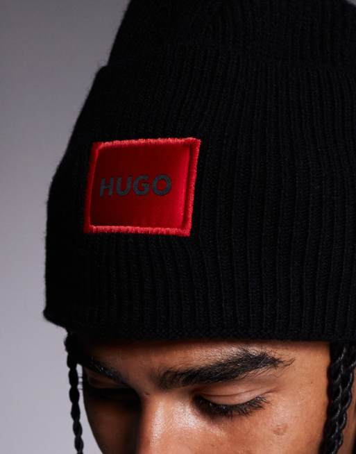 HUGO Red – Haff – Strickmütze in Schwarz mit Label-Logo, 2 von 3