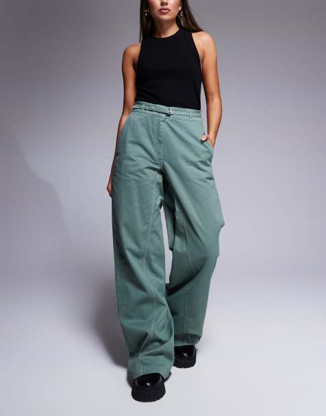 HUGO Red Hansana pants with belt in green - view 1