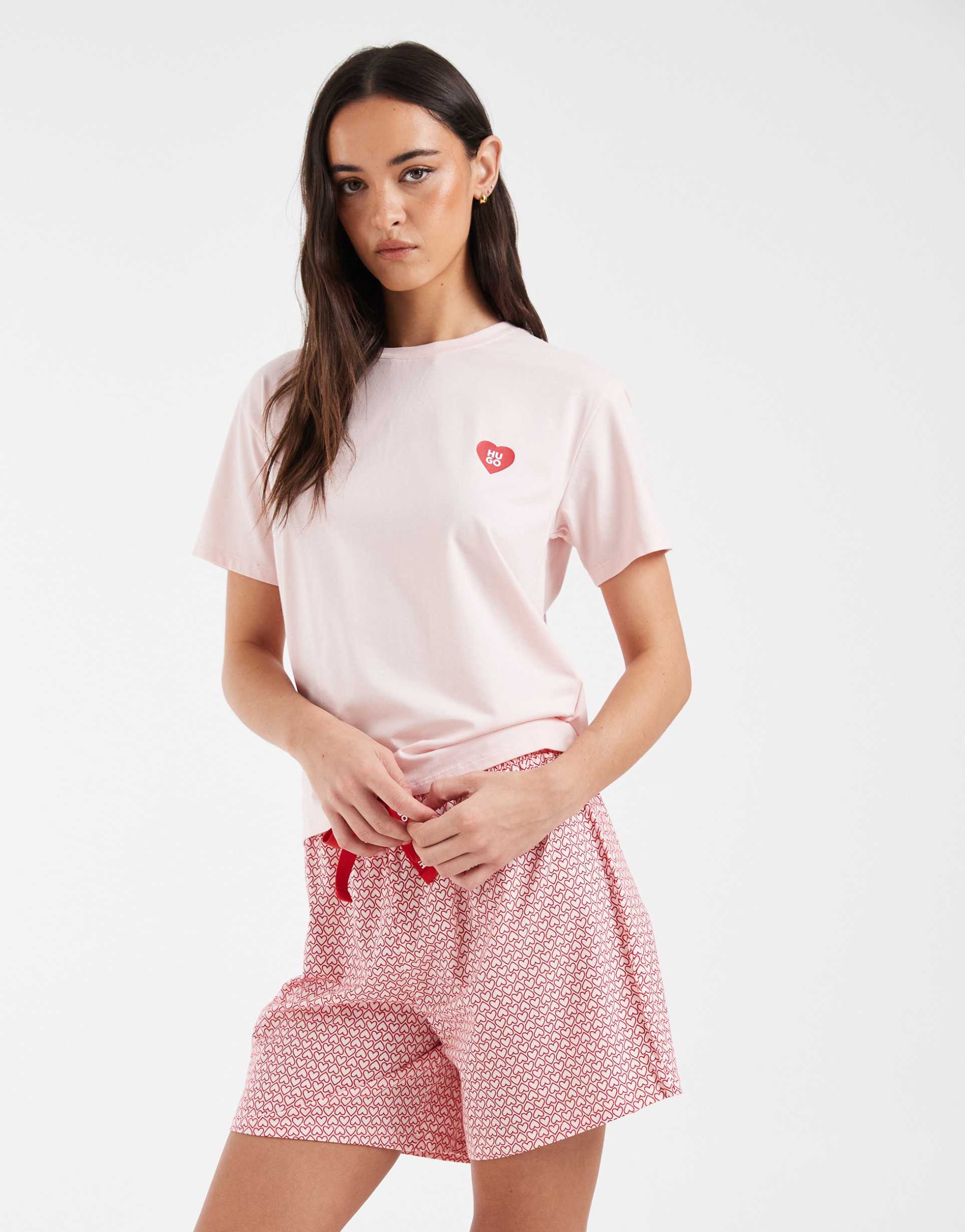hugo red heart pajama set in pastel pink