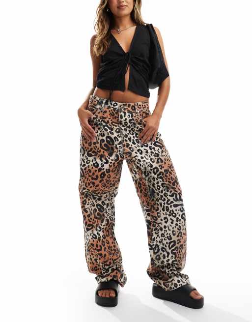 HUGO Red – Hose mit Leopardenmuster und weitem Bein