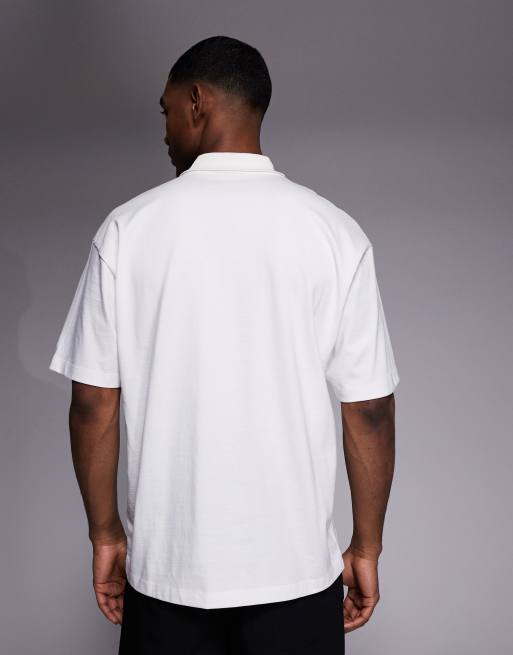 HUGO Red - Hvid oversized poloskjorte med logoprint, 3 af 5