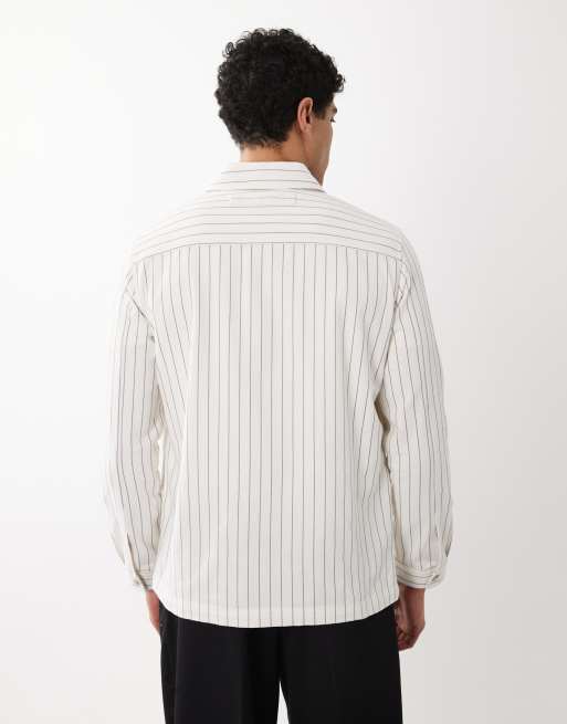 HUGO Red - Hvid oversized skjorte med nålestriber, 5 af 5