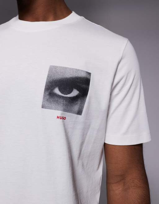 HUGO Red - Hvid T-shirt med grafisk 'Deyss Eye'-print i regular fit, 4 af 5