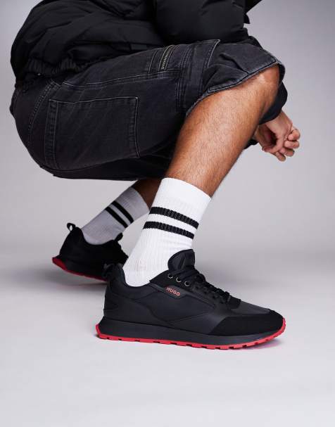 HUGO Red icelin runn trainers in black and red - view 1
