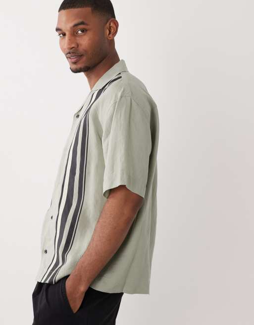 HUGO Red – Jasnozielona koszula oversize w paski, 4 z 5