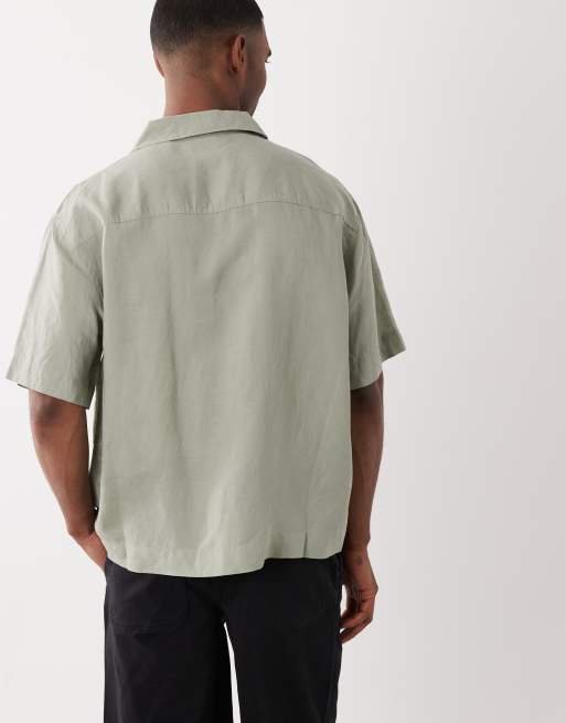 HUGO Red – Jasnozielona koszula oversize w paski, 5 z 5