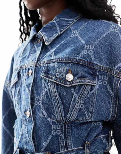 HUGO Red Jeansjacke in mittlerer Waschung mit Taillengurtel