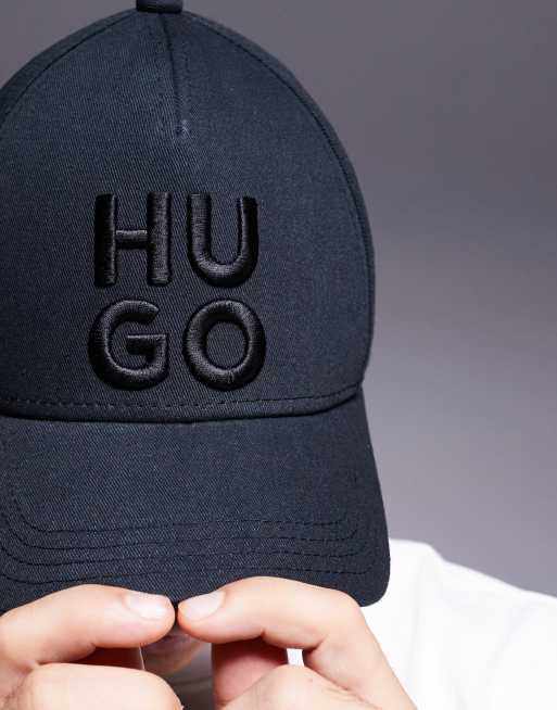 HUGO Red Jude stacked logo baseball cap in black | ASOS