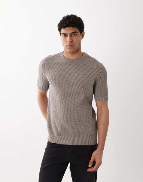 HUGo Red knitted jersey top in brown