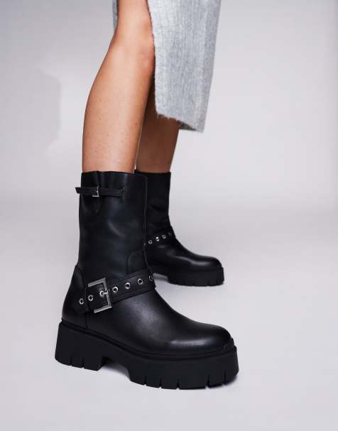 HUGO Red Kris chunky biker boot in black - view 1