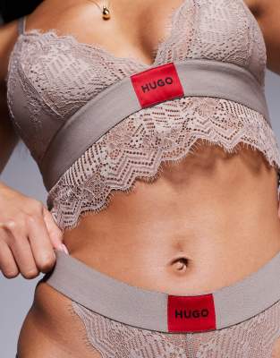 Hugo Red Lace Thong In Brown