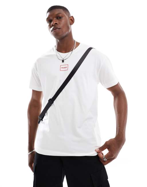 HUGO Red – Laze – Biały T-shirt z nadrukiem logo, 3 z 4