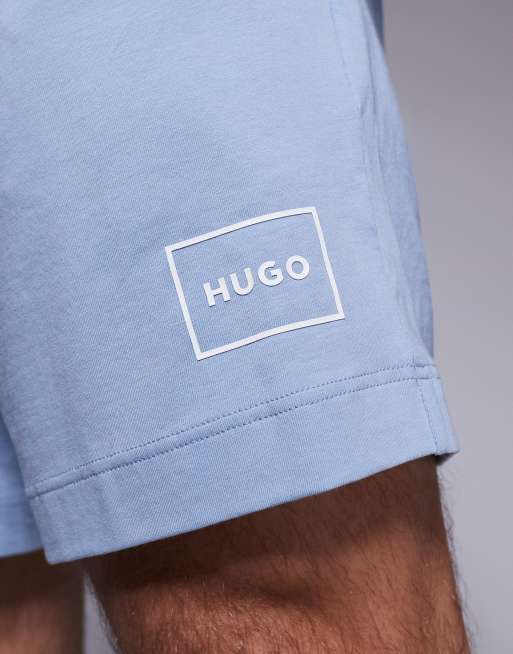 HUGO Red Laze box logo lounge shorts in light blue (part of a set), 3 of 5