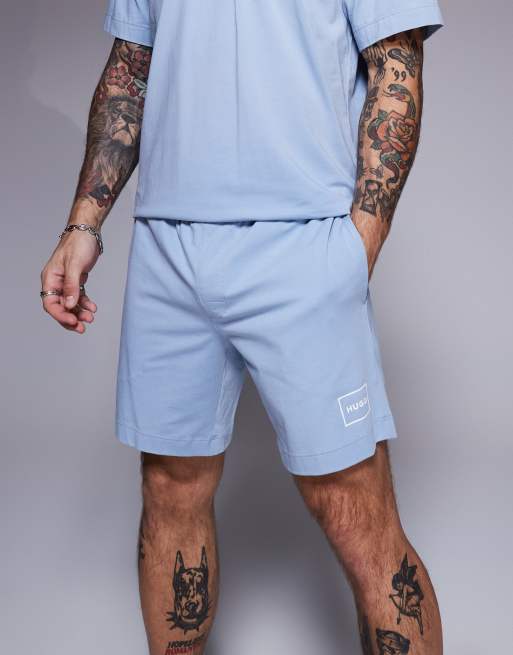 HUGO Red Laze box logo lounge shorts in light blue (part of a set), 4 of 5