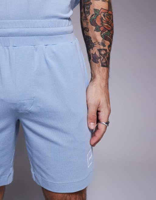 HUGO Red Laze box logo lounge shorts in light blue (part of a set), 5 of 5