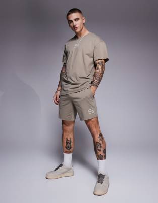 Hugo Red Hugo Red Laze box logo lounge shorts in light brown co-ord