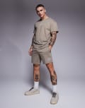 [Hugo Red] HUGO Red Laze box logo lounge shorts in light brown (part of a set) W32 Light brown