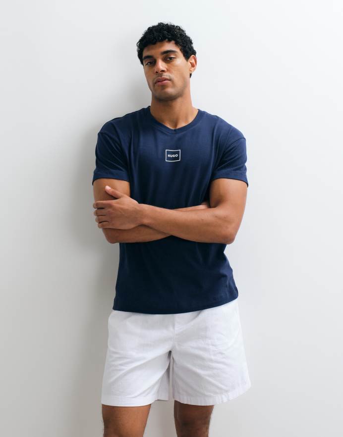 Hugo Red Laze camiseta de ropa de estar por casa con logo central, corte holgado, en azul marino