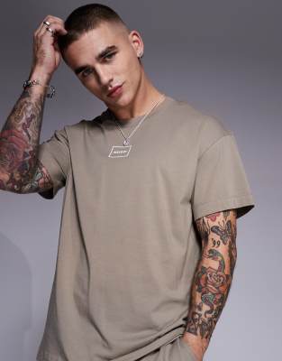 Laze central box logo relaxed fit lounge t-shirt in light brown - part of a set