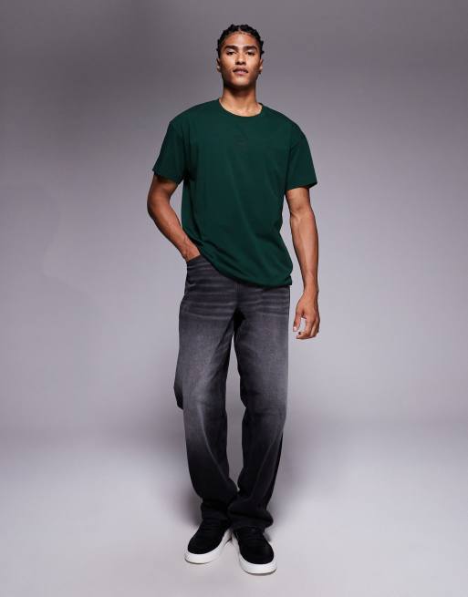 HUGO RED Laze central logo relaxed fit lounge t-shirt in dark green, 2 of 5