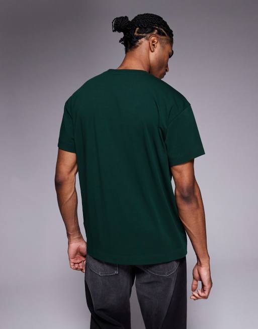 HUGO RED Laze central logo relaxed fit lounge t-shirt in dark green, 3 of 5