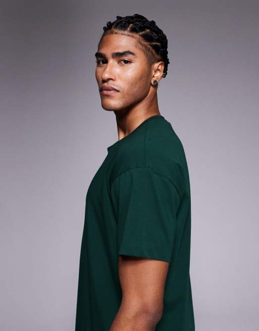 HUGO RED Laze central logo relaxed fit lounge t-shirt in dark green, 4 of 5