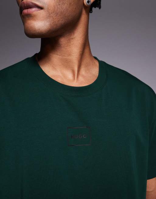 HUGO RED Laze central logo relaxed fit lounge t-shirt in dark green, 5 of 5