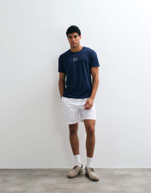HUGO Red Laze lounge-set med central logga, avslappnad passform, t-shirt i navy, 3 av 5