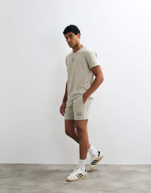 HUGO Red Laze lounge wear co-ord logo shorts in beige , 5 of 5