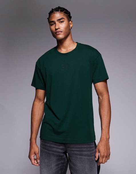 HUGO Red – Laze – Mörkgrön lounge-t-shirt i relaxed fit med centrerad logga - view 1