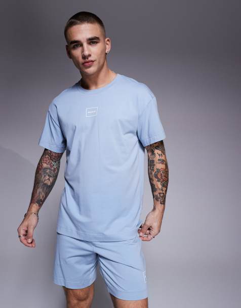 HUGO Red - Laze - Ruimvallend lounge-T-shirt met omkaderd logo in lichtblauw, deel van co-ord set - view 1