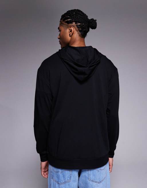 HUGO Red - Laze - T-shirt a maniche lunghe da casa comoda nera con cappuccio e logo al centro, 3 di 5