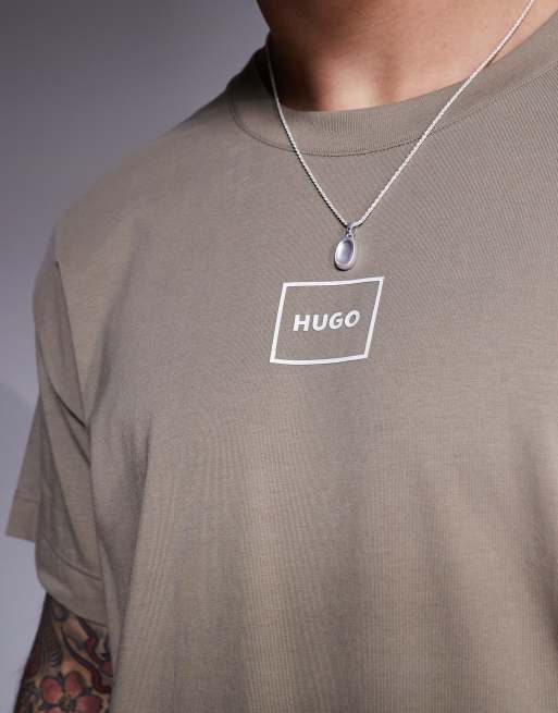 HUGO Red - Laze - T-shirt d'ensemble confort décontracté avec logo encadré au centre - Marron clair, 2 de 4