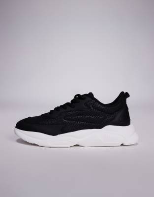 Hugo Red Leon Monogram Logo Running Sneakers In Black